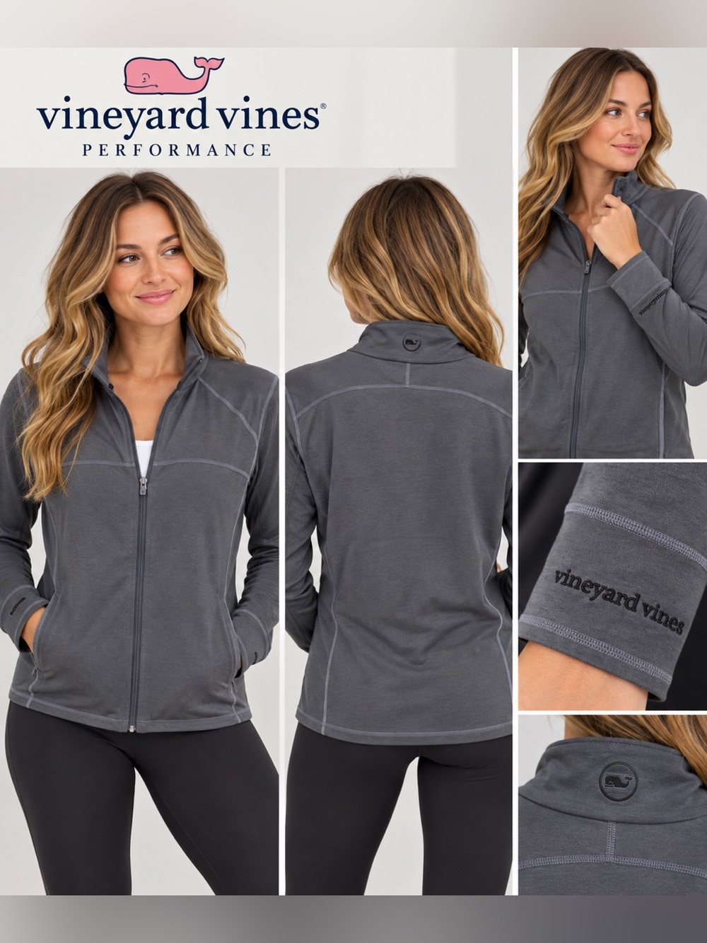 Vineyard Vines Performance Full Zip Jacket Women’s XL Gray Stretch Athletic
